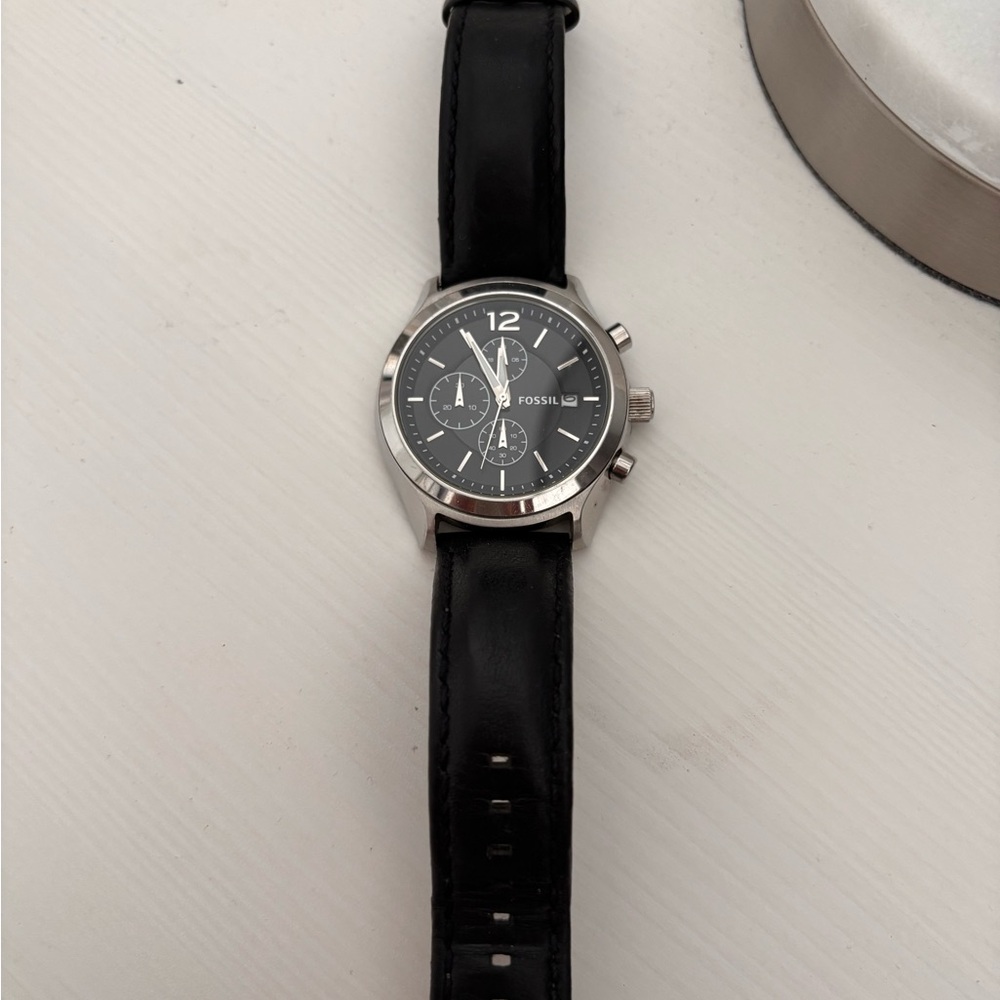Fossil Silver and Black Chronograph Watch